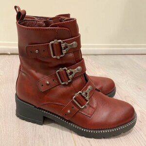Oxblood Biker Style Zip Up Boots